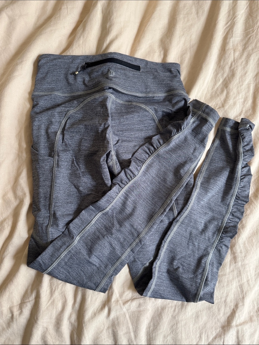 lululemon athletica Heather Gray Leggings with Ruffle Side Detail